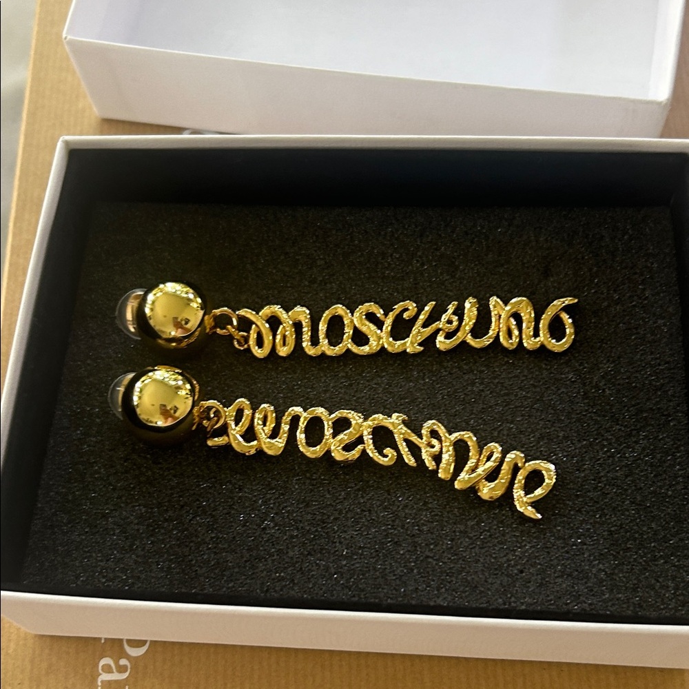 Moschino Gold Script Earrings